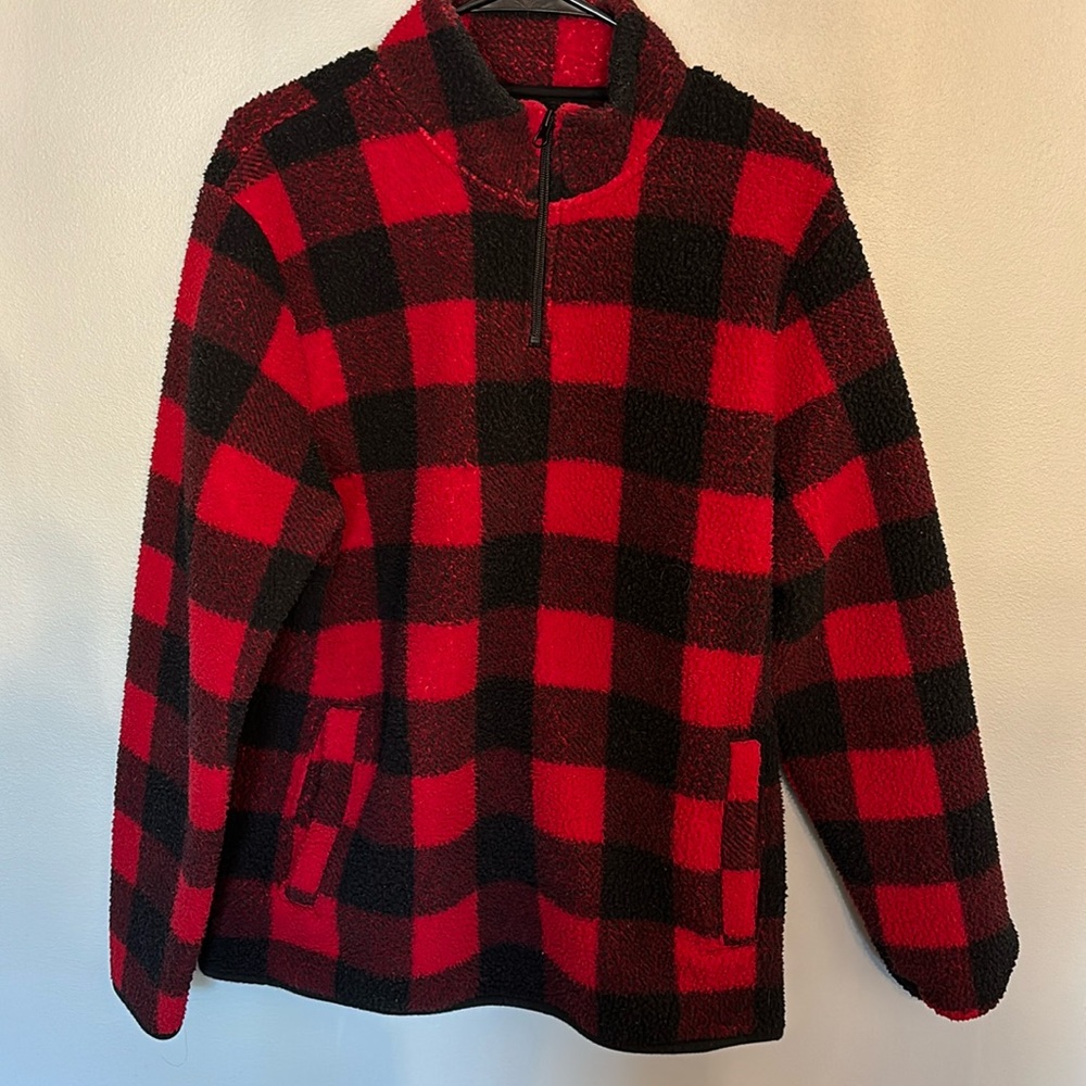 OLD NAVY red and black buffalo check quarter zip pullover Size Large L